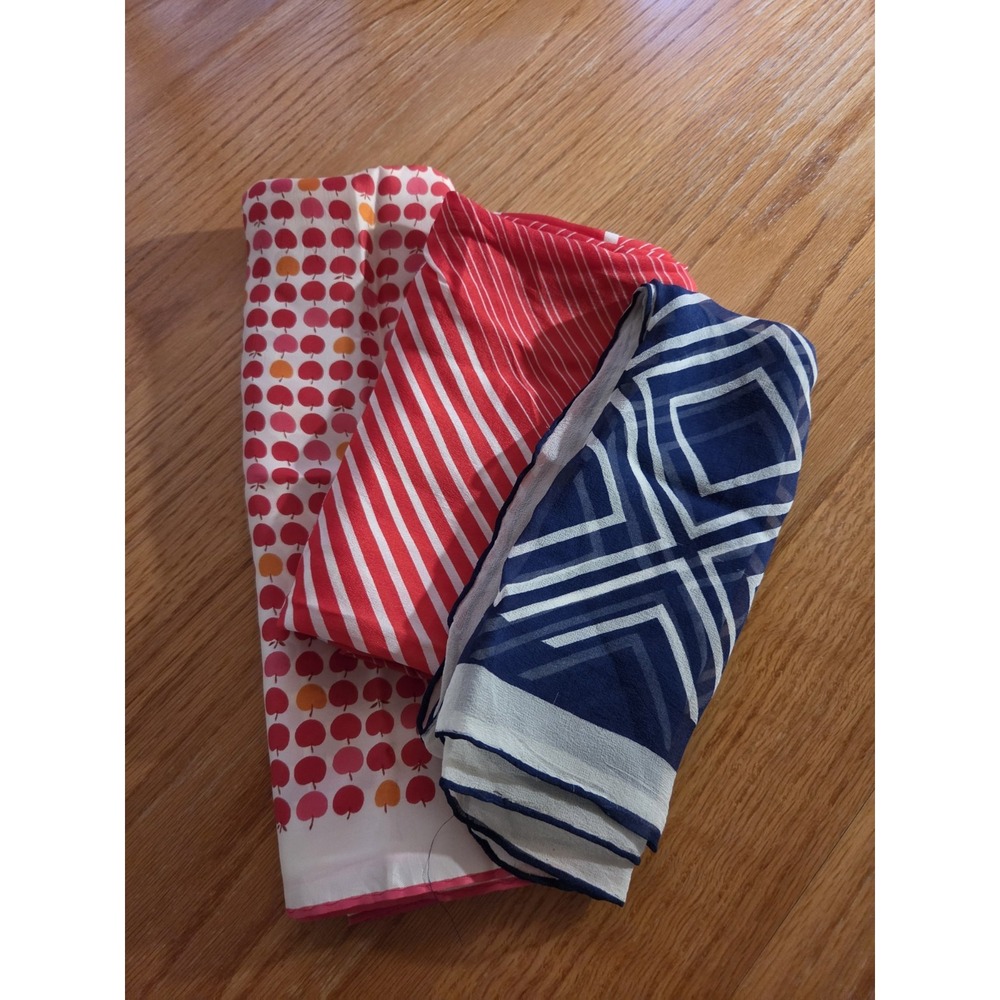 Scarf's Lot Of 3 Red Orange Apples Red Geometric Blue Geometric Retro